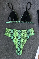 Split Snake Pattern High Waist Bikini Set Areous