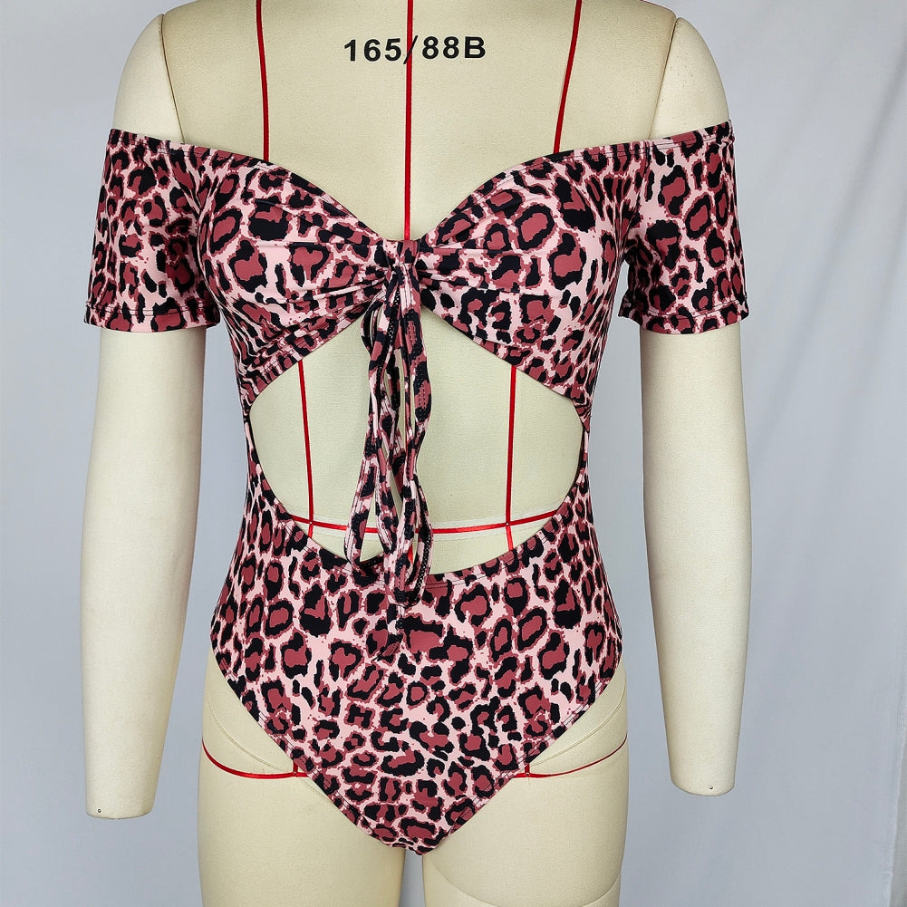 Strapless One Piece Leopard Swimwear Areous