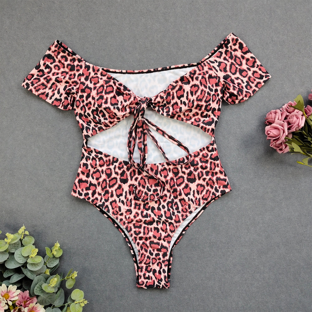 Strapless One Piece Leopard Swimwear Areous