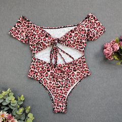 Strapless One Piece Leopard Swimwear Areous