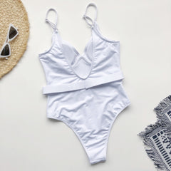 Straps One Piece Sheer Swimwear with Belt Areous