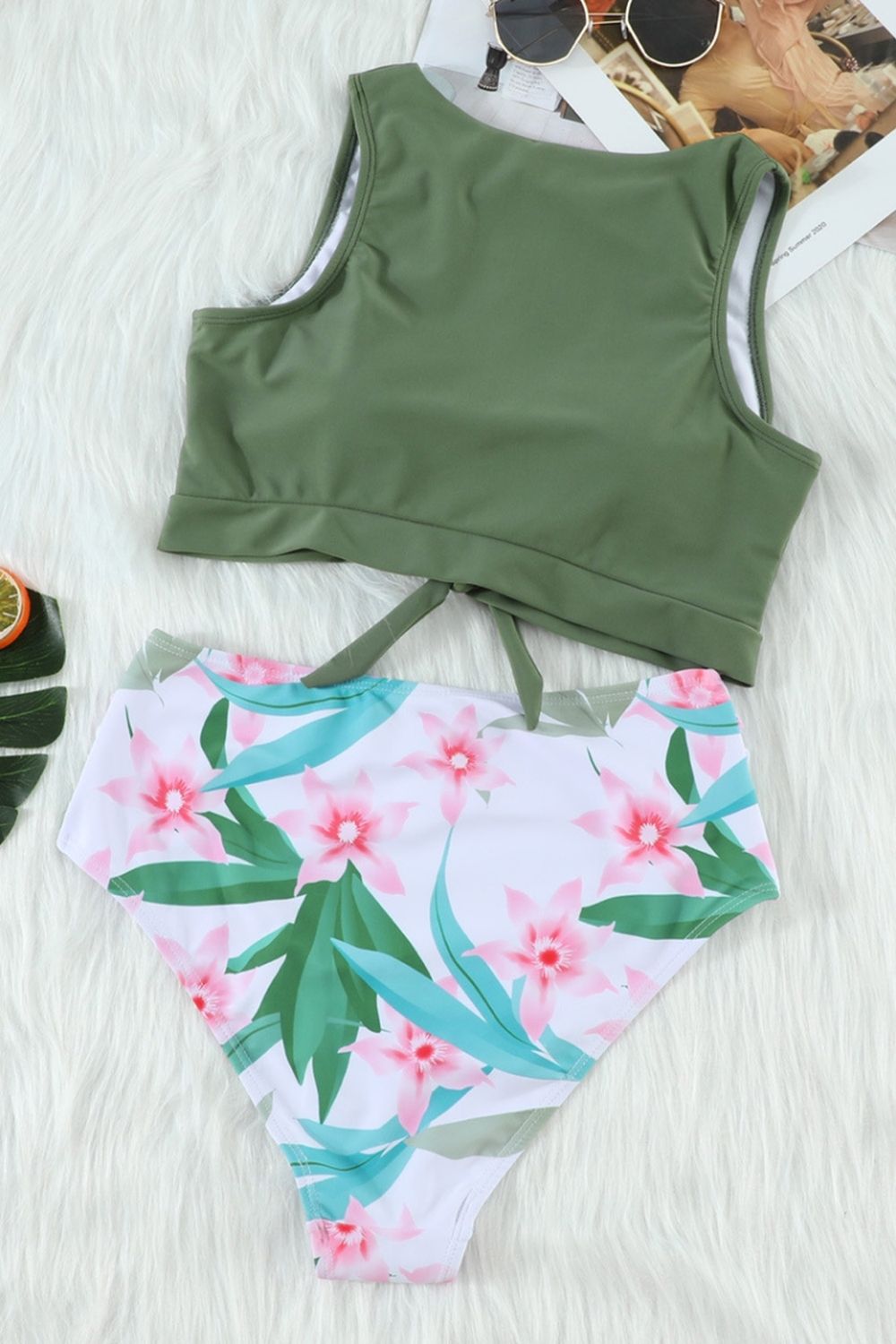 Striped Bow High Waist Triangle Bikini Areous