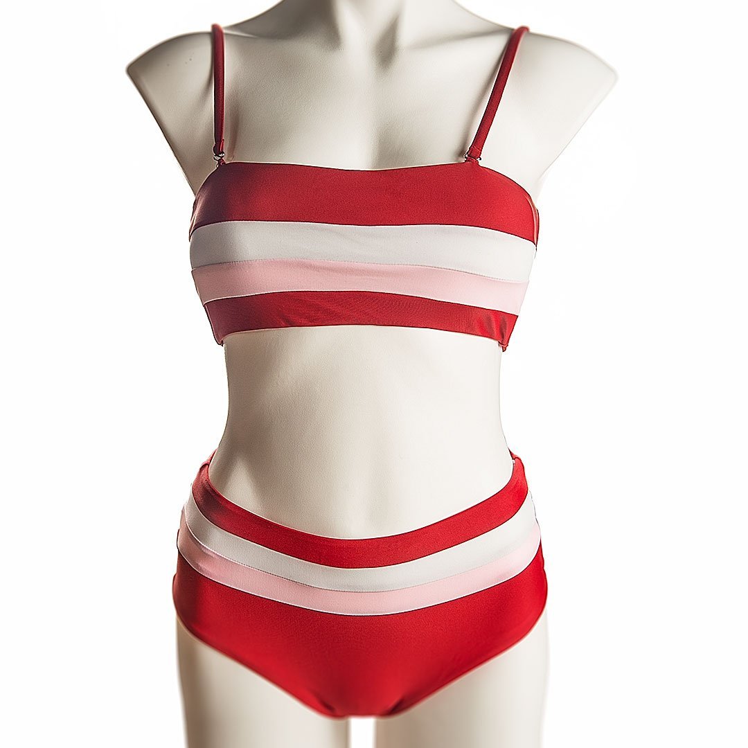 Striped High-waisted Bikini Areous