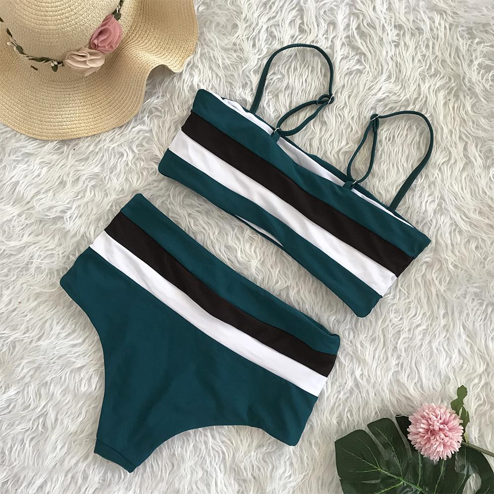Striped High-waisted Bikini Areous