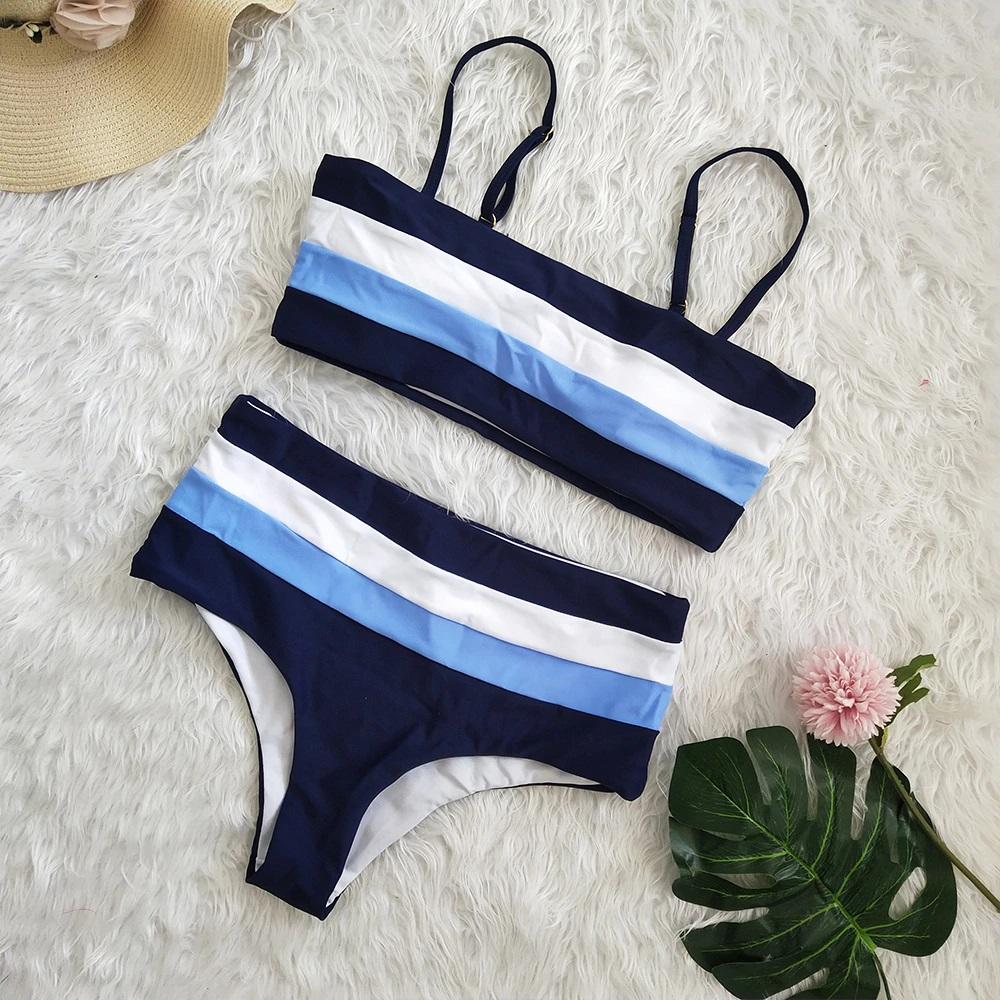 Striped High-waisted Bikini Areous