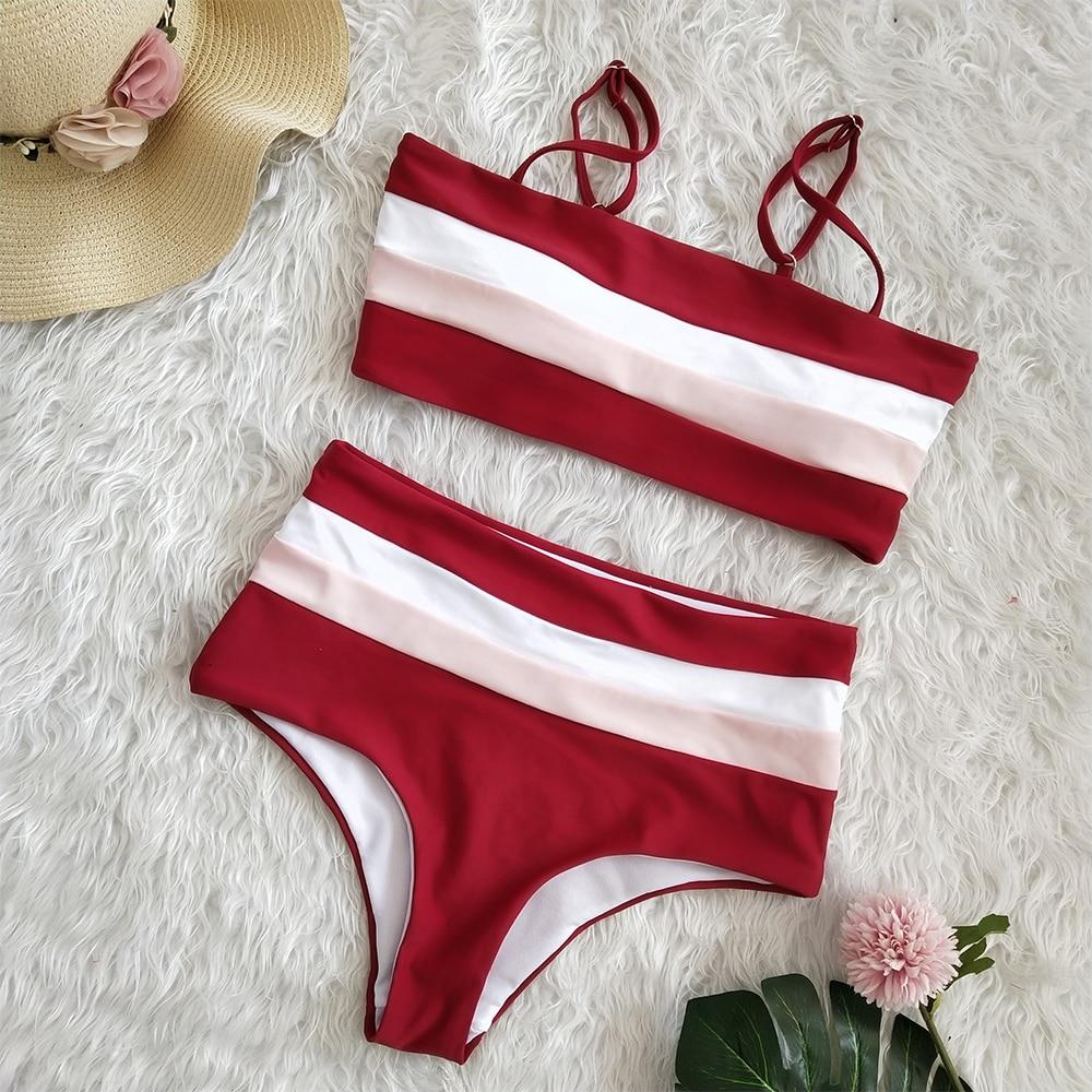 Striped High-waisted Bikini Areous