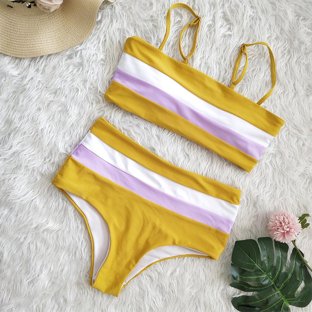 Striped High-waisted Bikini Areous