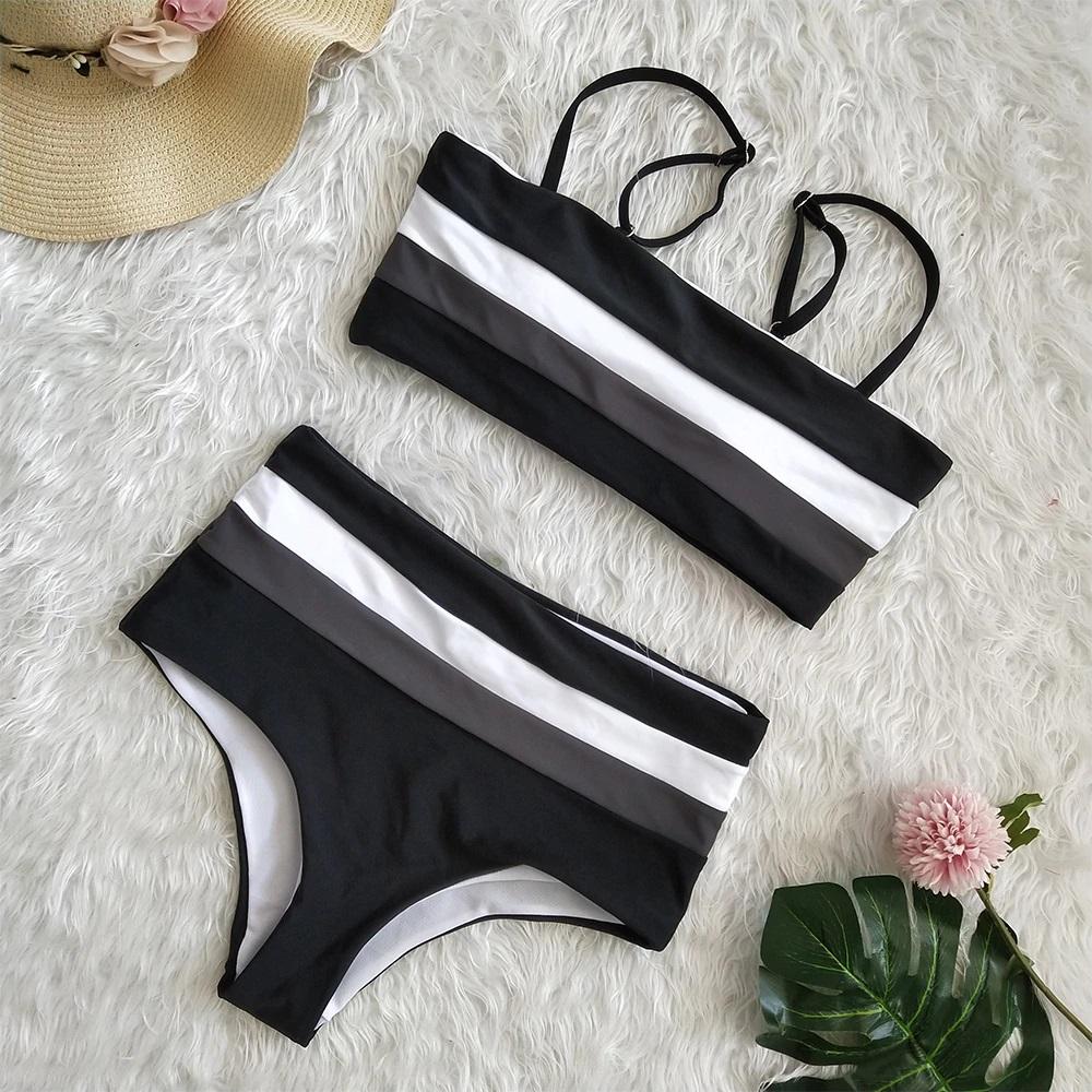 Striped High-waisted Bikini Areous
