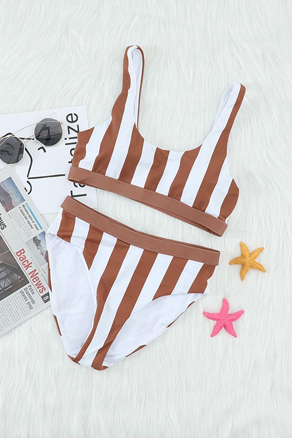 Striped Tank High Waist Bikini Areous