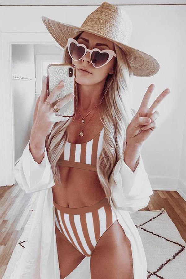 Striped Tank High Waist Bikini Areous