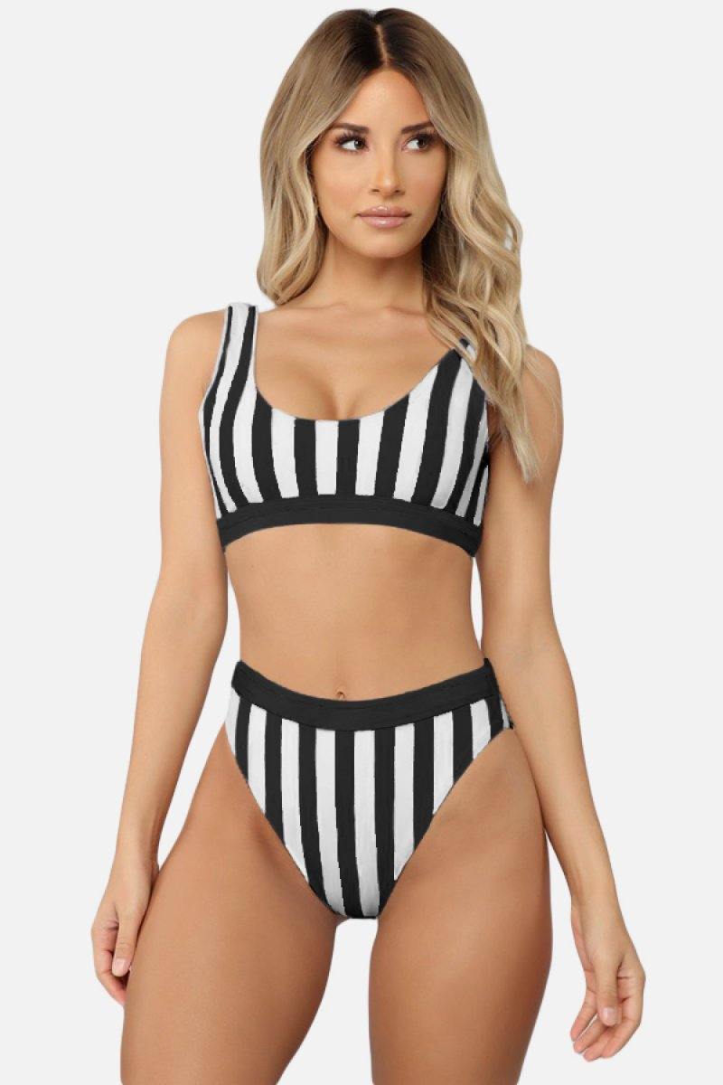 Striped Tank High Waist Bikini Areous