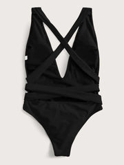 Summer Black Deep-V One Piece Swimwear Areous