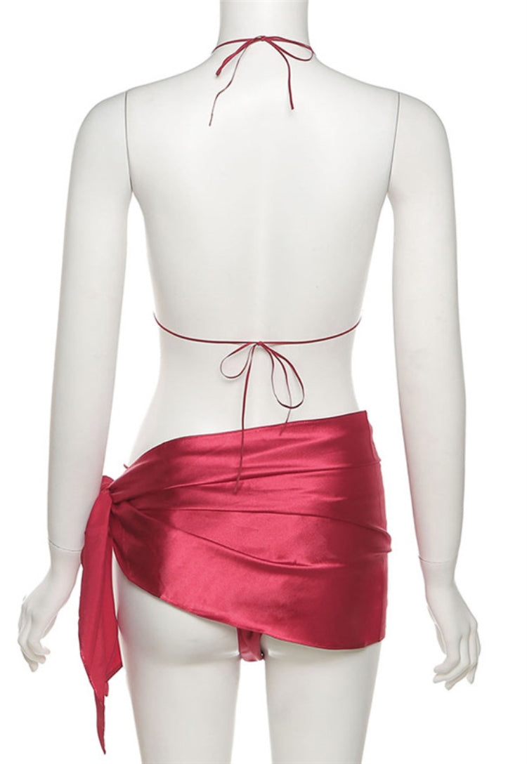 Summer Burgunry Three Piece Party Bra Set Areous