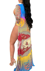 Summer Print One Piece Dollar Swimwear with Cover-Up Areous