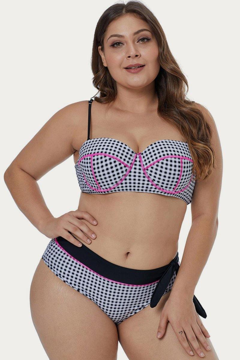 Tartan Printed Plus Size Bikini Set Areous