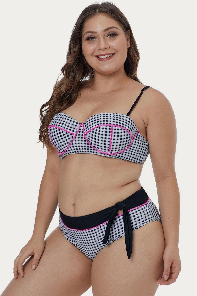 Tartan Printed Plus Size Bikini Set Areous