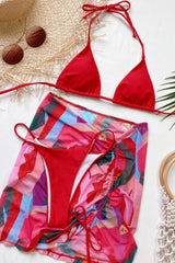 Three-Piece Print Drawstring Bikini Areous