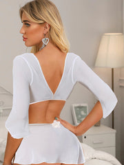 Three Piece White See Through Lingerie Set Areous