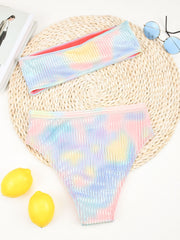 Tie Dye Strapless High Waist Bikini Set Areous