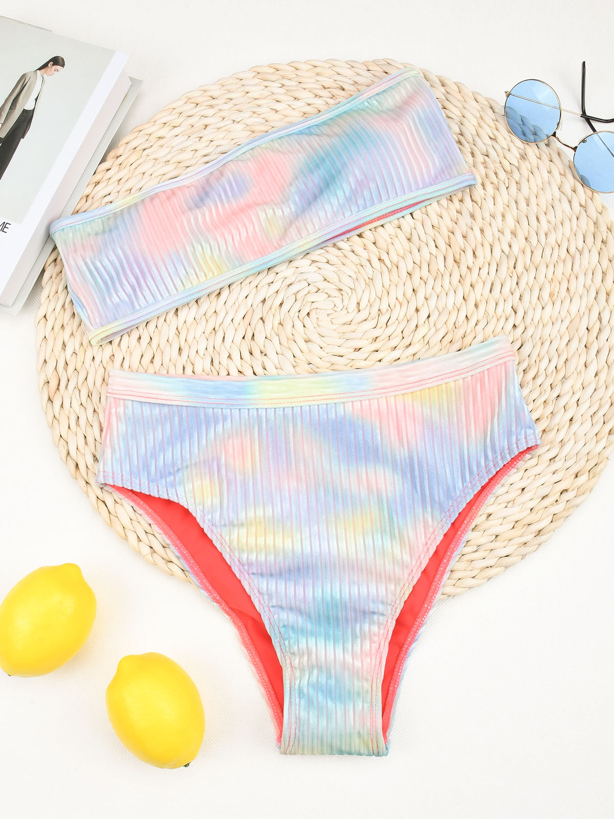 Tie Dye Strapless High Waist Bikini Set Areous