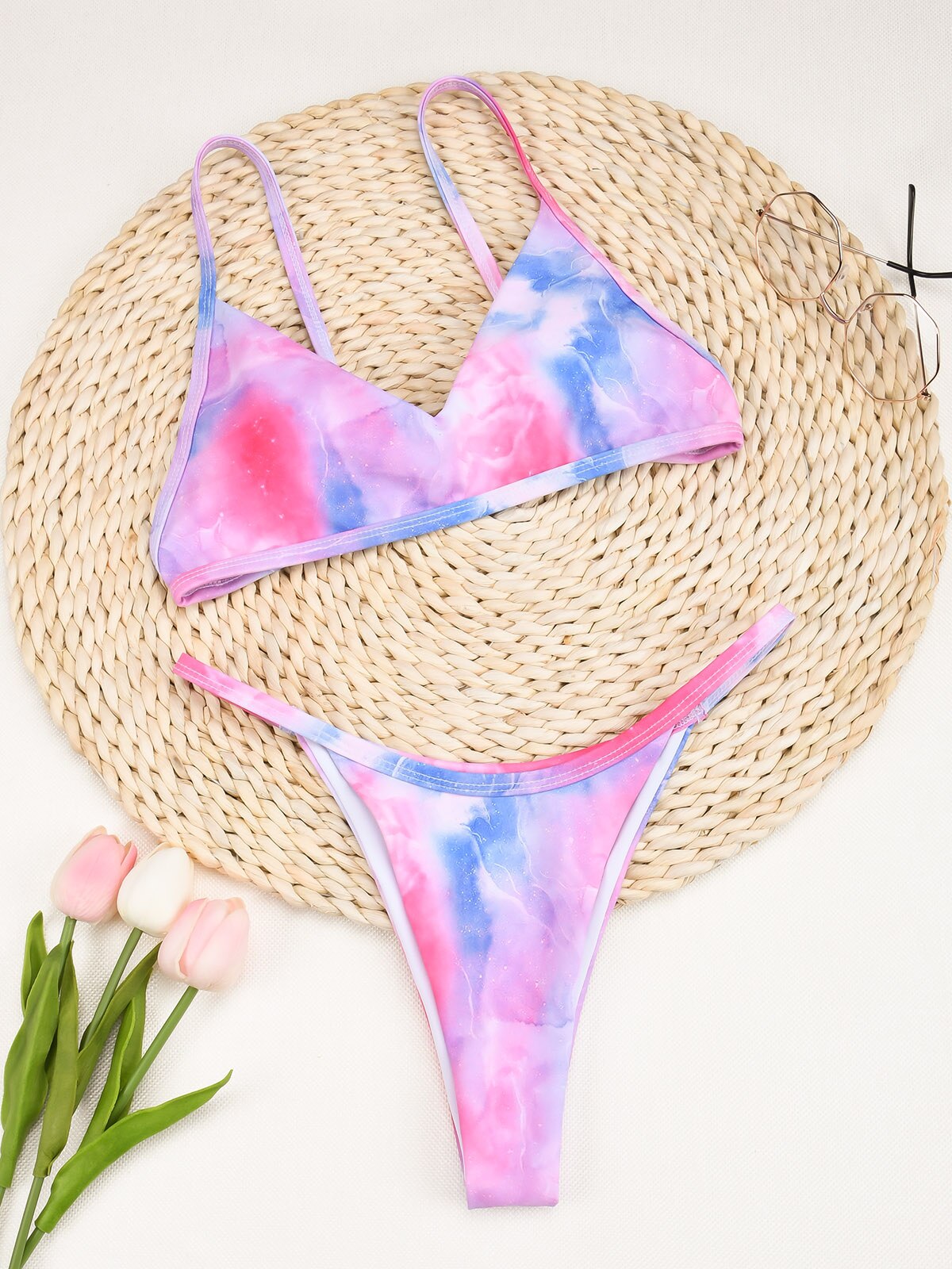 Tie Dye Thong Brazilian Bather Bikini Set Areous