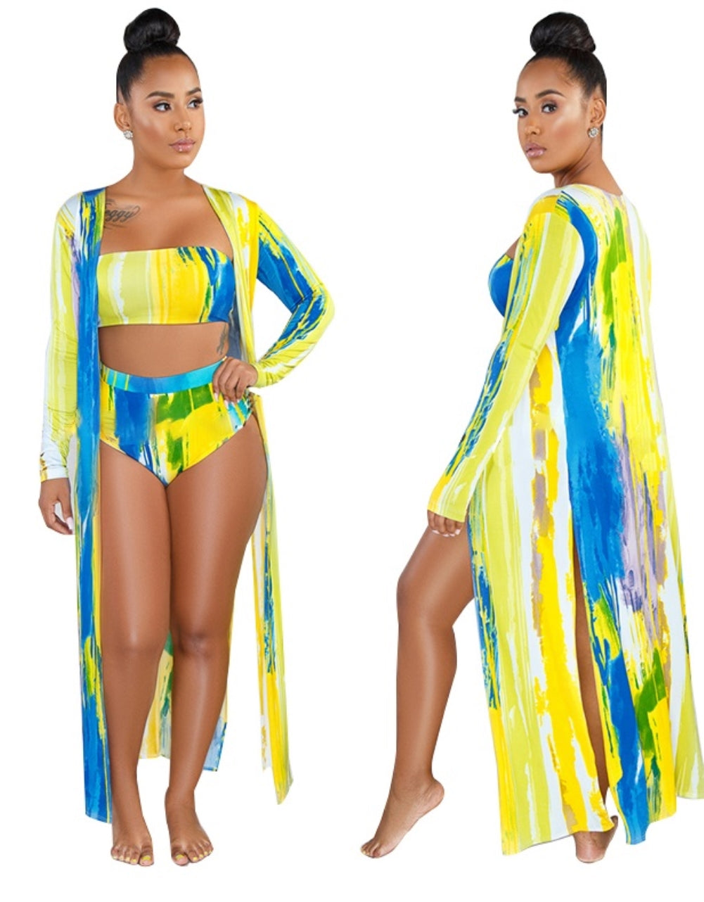 Tie Dye Three Piece Swimwear Set Areous