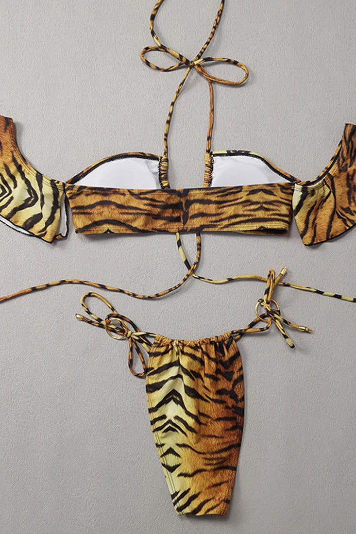 Tiger Strappy Short Sleeve Ring Linked Cheeky 2 Pc Swimsuit Areous