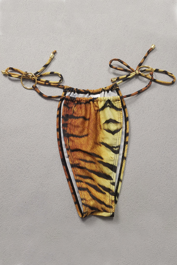 Tiger Strappy Short Sleeve Ring Linked Cheeky 2 Pc Swimsuit Areous