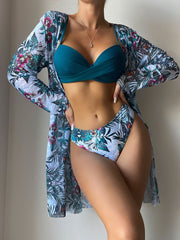 Tropical Pattern Bikini Cover Up Set Areous