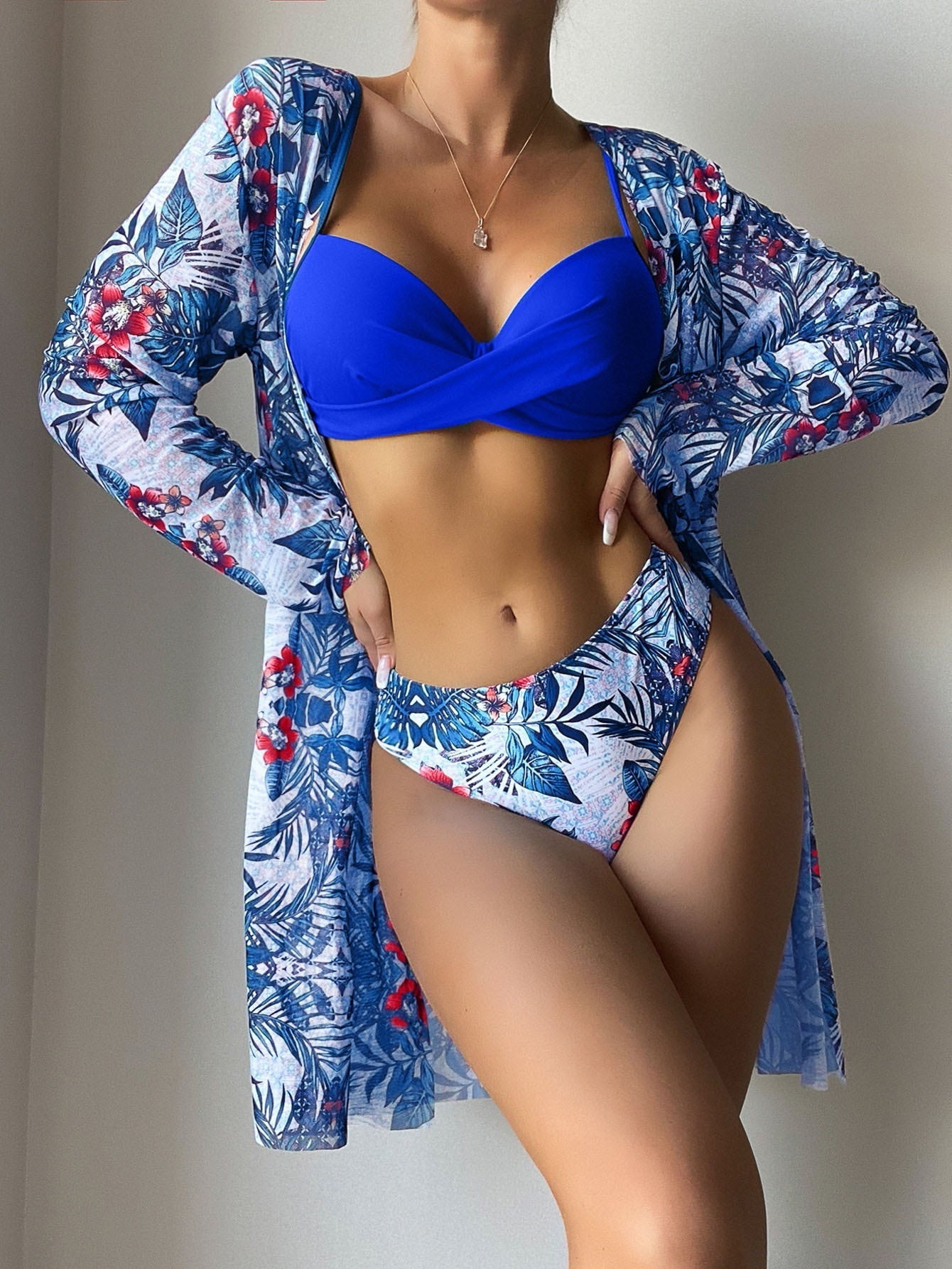 Tropical Pattern Bikini Cover Up Set Areous