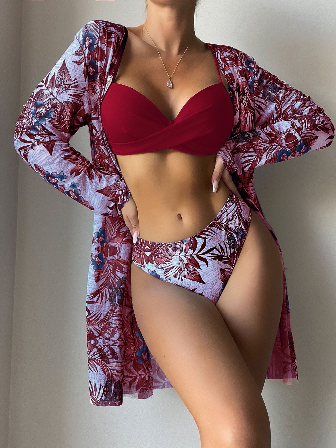 Tropical Pattern Bikini Cover Up Set Areous