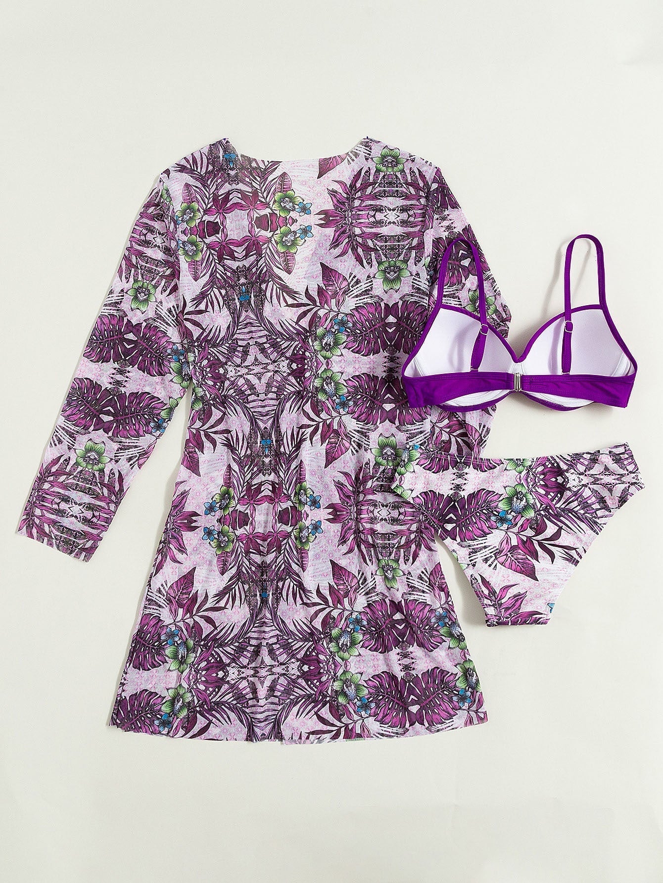 Tropical Pattern Bikini Cover Up Set Areous