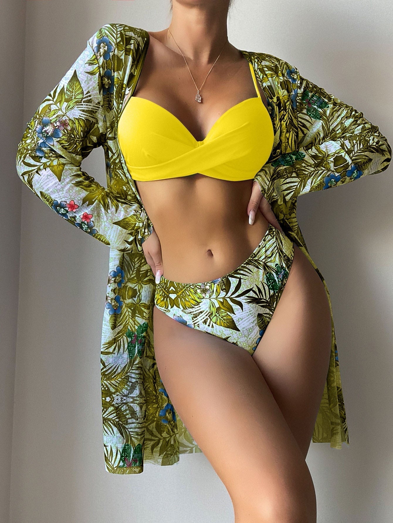 Tropical Pattern Bikini Cover Up Set Areous