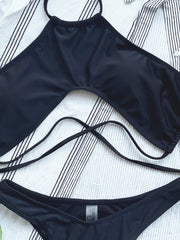 Two Piece Black Halter Swimwear Areous