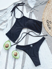 Two Piece Black Halter Swimwear Areous