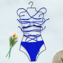Two Piece Blue High Waist Swimwear Areous