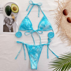Two Piece Blue Strings Halter Swimwear Areous