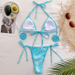 Two Piece Blue Strings Halter Swimwear Areous