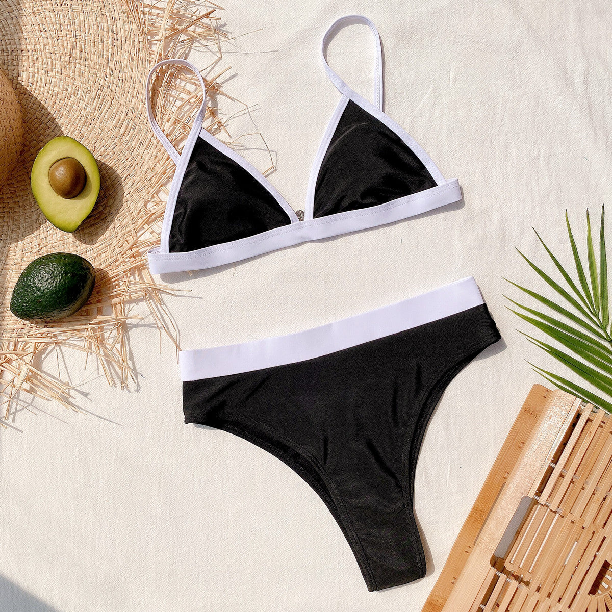 Two Piece Contrast Straps High Waist Swimwear Areous