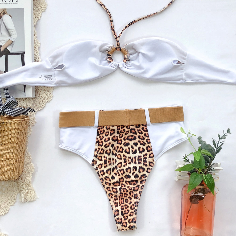Two Piece High Waist Leopard Halter Swimwear Areous