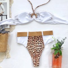 Two Piece High Waist Leopard Halter Swimwear Areous