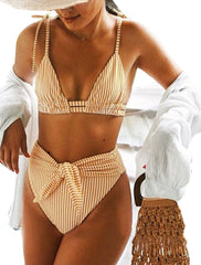 Two Piece High Waist Striped Swimwear Areous