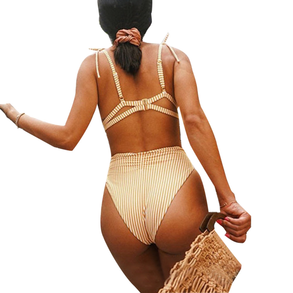 Two Piece High Waist Striped Swimwear Areous