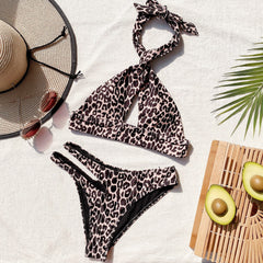Two Piece Leopard Cross Halter Swimwear Areous