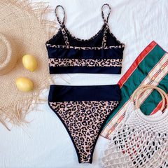 Two Piece Leopard Print High Waist Swimwear Areous