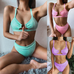 Two Piece O-Ring High Waist Halter Swimwear Areous