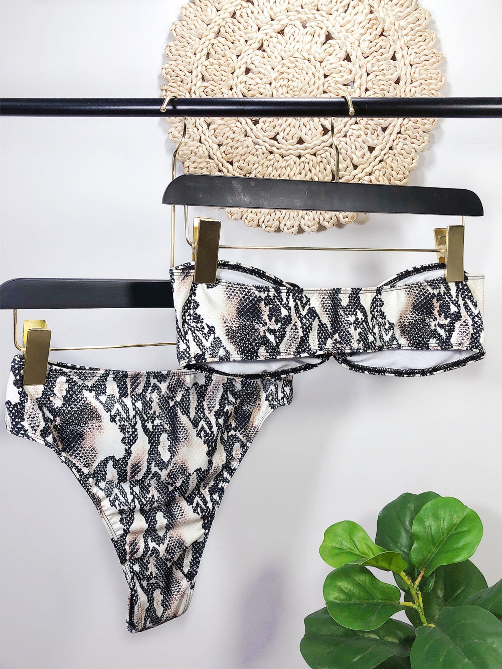 Two Piece O-Ring High Waist Leopard Bandeau Swimwear Areous