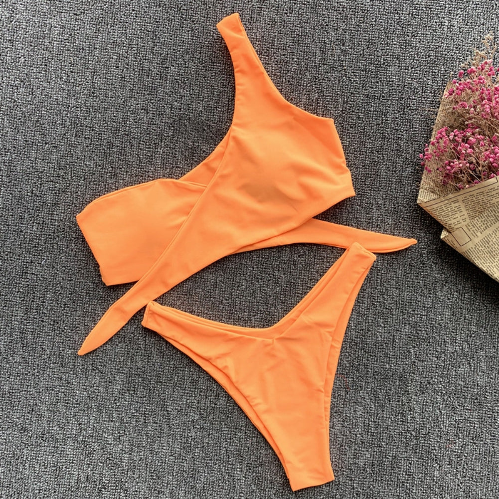 Two Piece One Shoulder Knot Swimwear Areous