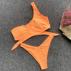 Two Piece One Shoulder Knot Swimwear Areous