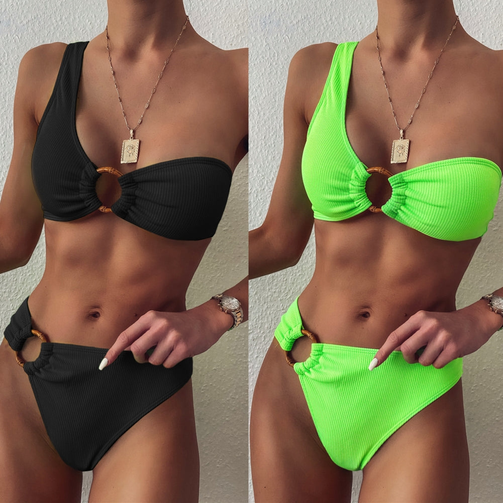 Two Piece One Shoulder O-Ring Swimwear Areous